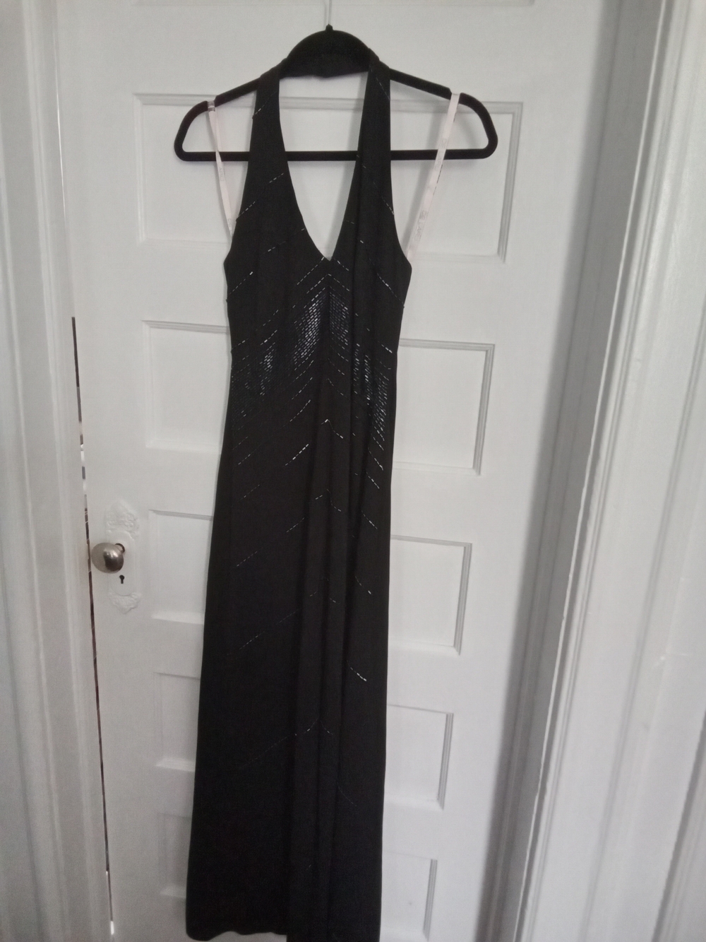 David's Bridal Black Halter Beaded Maxi Dress